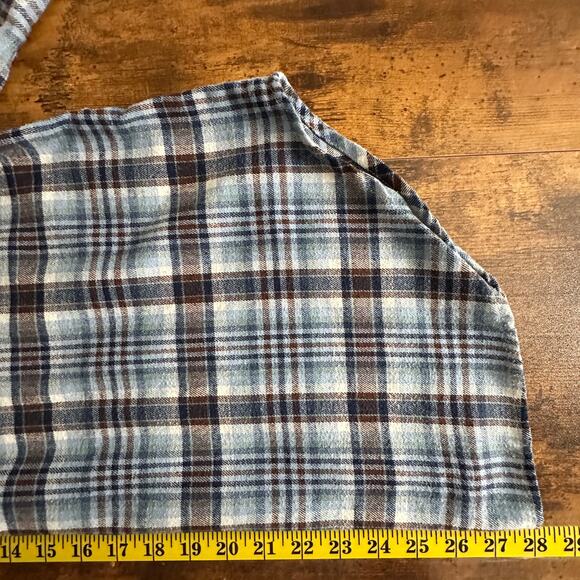 Womens Flannel Plaid Shirt Large Blue Brown Cotton Western Cowgirl Farmcore EUC - Picture 5 of 6